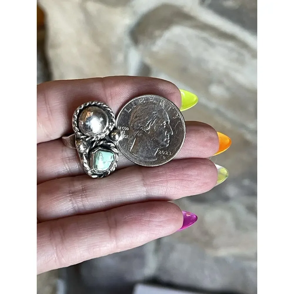 Vintage Navajo Turquoise Sterling Silver Ring Dome Concho Southwest Native 6.75 - Picture 12 of 13